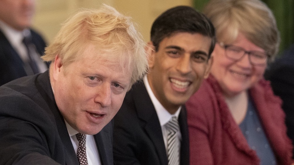 Prime Minister Boris Johnson (left), alongside new Chancellor of the Exchequer Rishi Sunak (centre), and Work and Pensions Secretary Therese Coffey (right) during the first Cabinet meeting at 10 Downing Street, London, since the reshuffle.